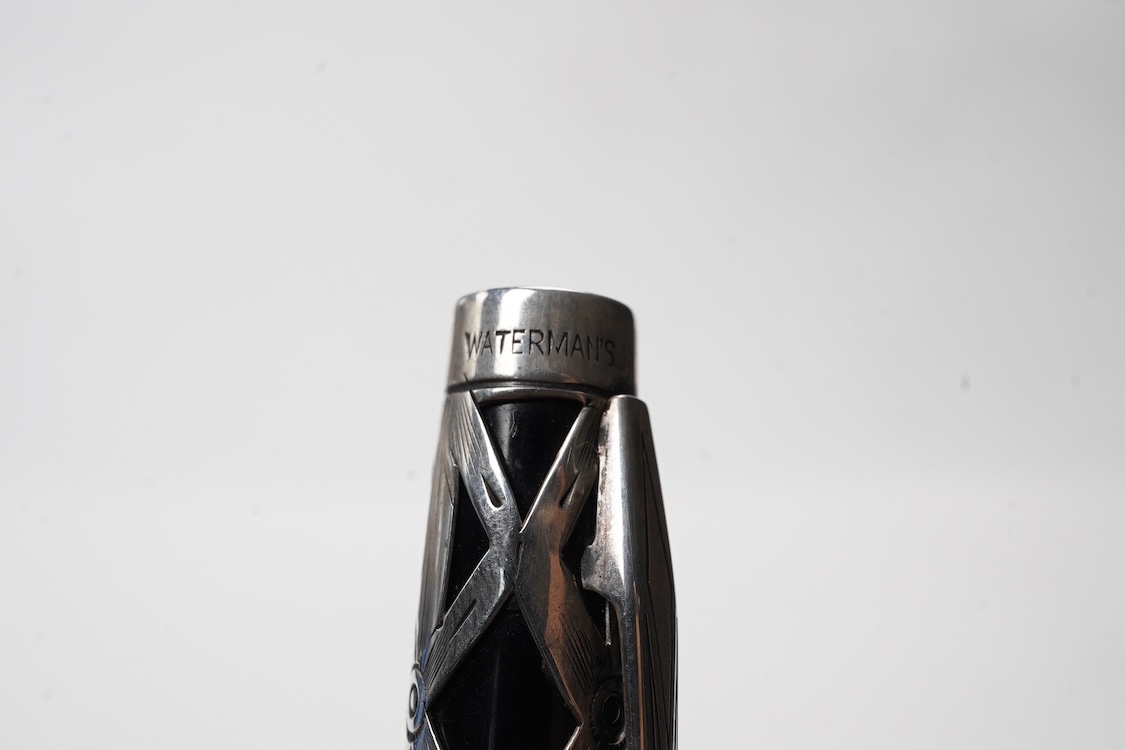 A rare Waterman Sterling silver filigree pencil with 'coffin' clip